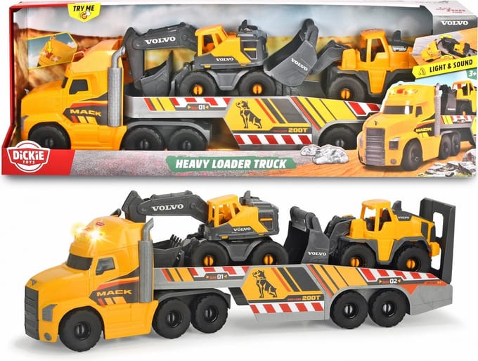 Dickie Toys Mack/Volvo - Graafmachine en -lader - 70 cm - Licht & Geluid - Speelgoedvoertuig