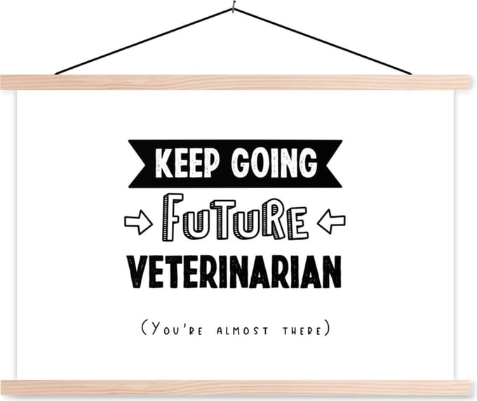 Posterhanger incl. Poster 90x60 cm - Schoolplaat - Quote - Dierenarts - Student - Textielposter - Blanke latten