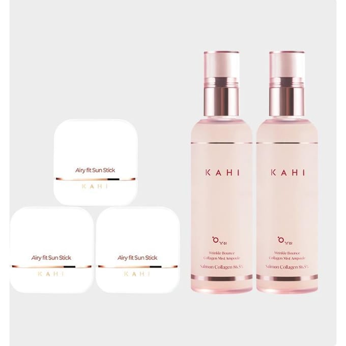 KAHI Airy Fit Sun Stick 3 stuks + Collageen Mist 2 stuks Set UV Bescherming & Glow white