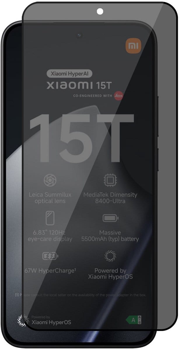 Privacy Screenprotector geschikt voor Xiaomi 15T / 15T Pro - Volledig Dekkend Glas Screen Protector