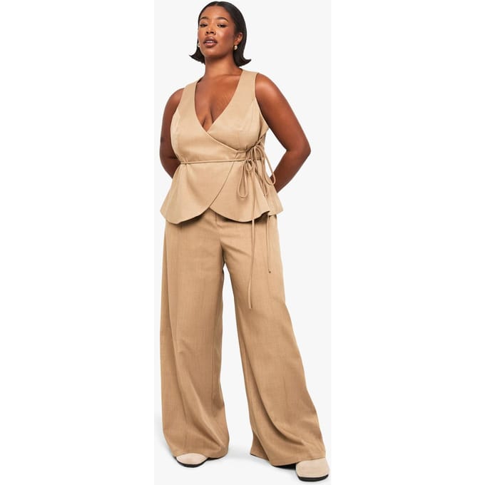boohoo Dames Plus op maat gemaakte naaddetail broek | Mocha | Maat: 20