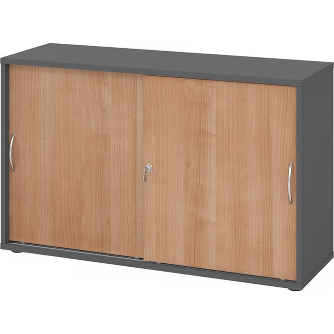 BETA 1752S | Schuifdeurkast | 2 OH - Grafiet/Walnoot Metalen handgreep