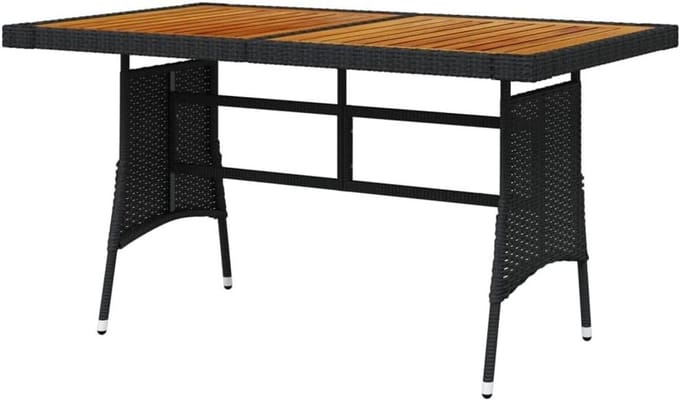 Tuintafel - Eettafel Buiten - Buiten Eten - Polyrotan Acacia - 130 x 70 cm - Zwart