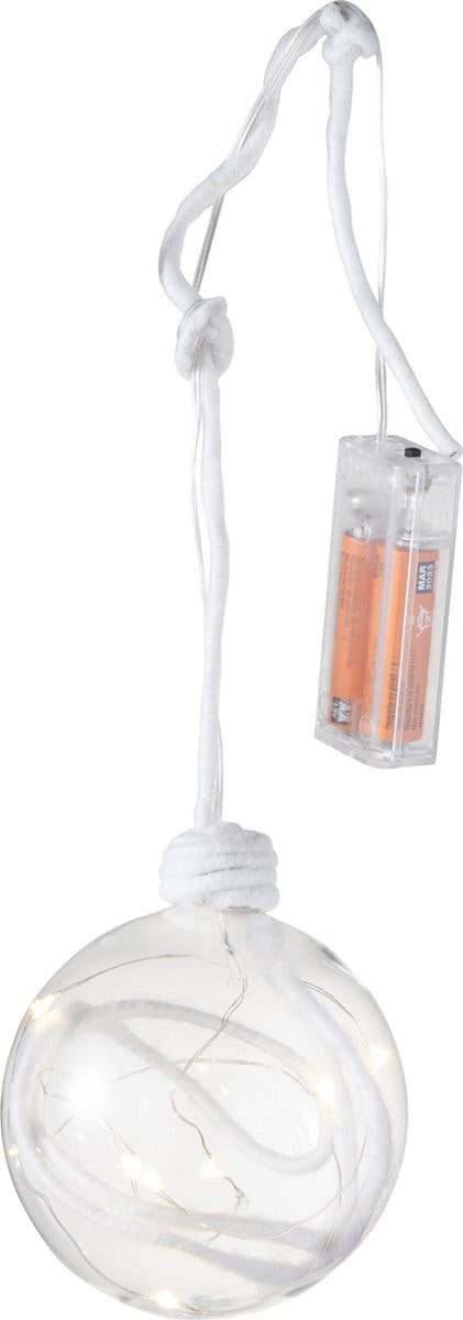 J-Line kerstbal - glas - klaar wit - medium - 6 stuks - LED lichtjes