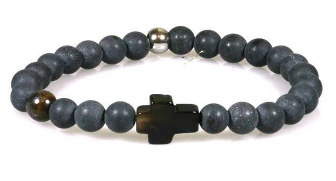 IbizaMen - matte onyx 8mm - kruisje met RVS -20cm