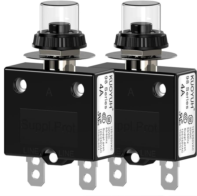 Thermische Stroomonderbreker 4A Met Drukknop Reset en Waterdichte Toetsafdekking - 2 Stuks