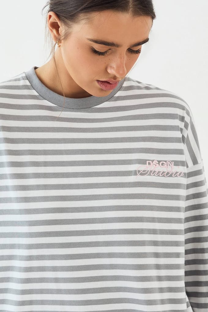 Dames DSGN Studio Gestreept Shirt met Lange Mouwen | Ash Grey | Maat: XS