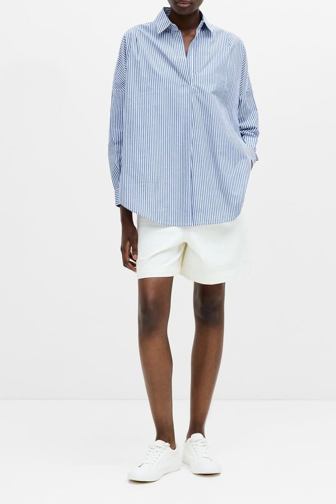 French Connection Stripe Poplin L/s Popover Blue/white Taglia: 8 | Magliette intime Outlet | Donna | Blu