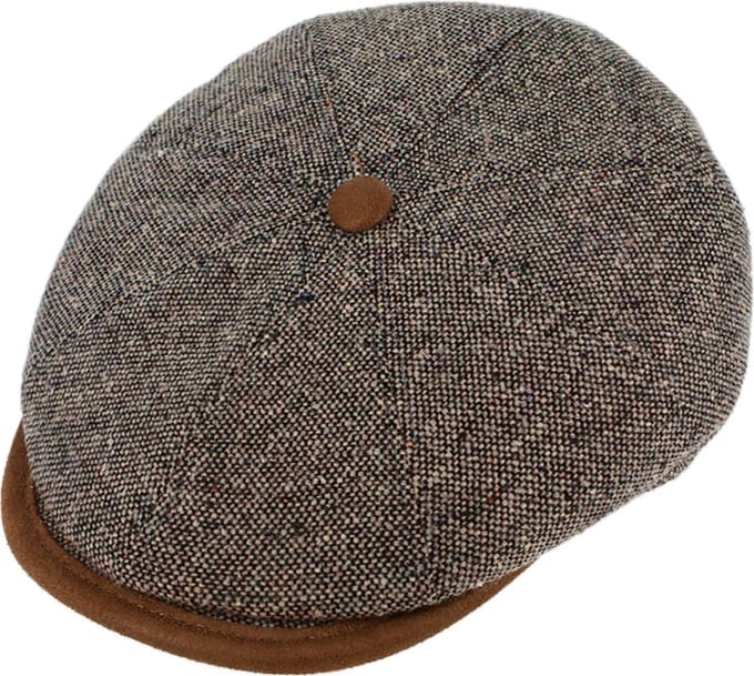 Winterpet Flatcap met voering, 8-Panel Fiebig Cap bruin gemeleerd maat 55