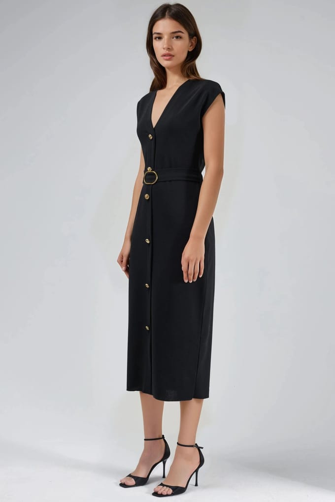Gestructureerde Midi Jurk met V-hals