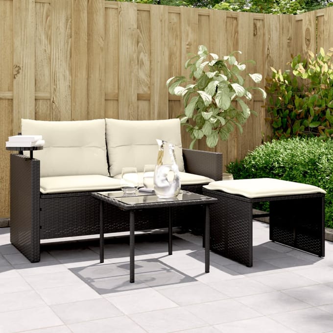 vidaXL - 3-delige - Loungeset - met - kussens - poly - rattan - zwart