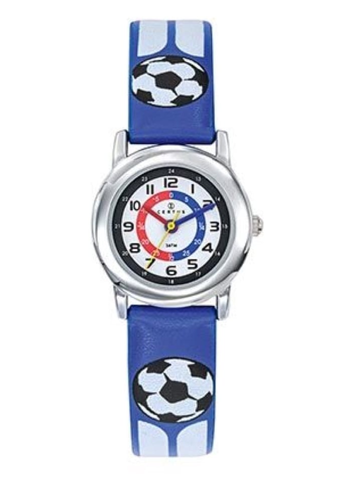 Certus-Horloge-Kinderen-25MM-Lederen band-Voetbal-Blauw.
