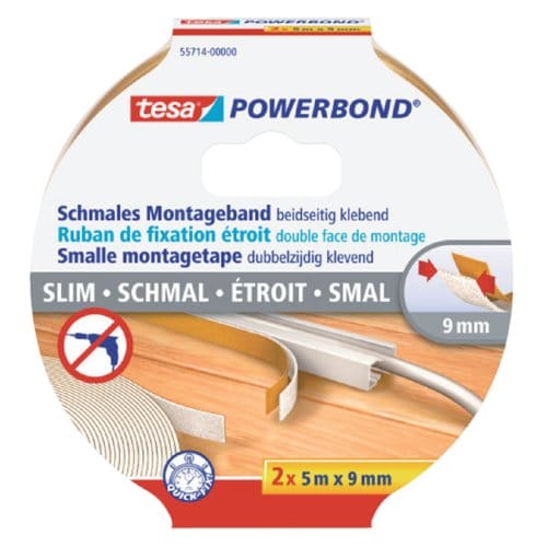 tesa Powerbond montagetape smal dubbelzijdig schuim extra sterk – beige 2 rollen 5m x 9mm