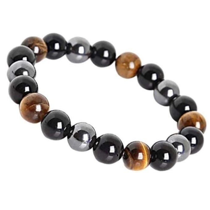 Bracelet - LBQ28 - Oeil de Tigre Triple Protection - Hématite - Obsidienne Noire - 10 mm black