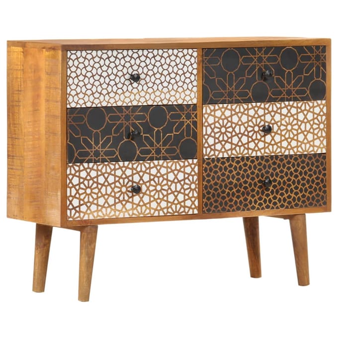 vidaXL - Dressoir - met - geprint - patroon - 90x30x70 - cm - massief - mangohout