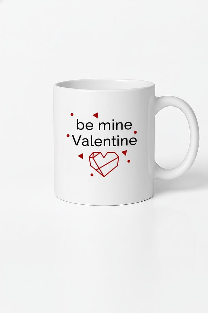 Keramische Valentijn Mok 'Be Mine Valentine' met Geometrisch Hart | Romantisch Liefdesgeschenk