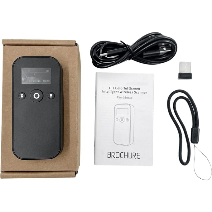 Scanner de codes-barres sans fil 2D 1D USB 2.4G BT avec écran d'affichage Lecteur de codes-barres portable Batterie noir