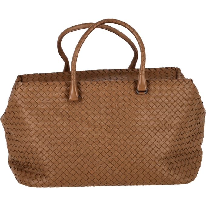 Bottega Veneta Intrecciato Brick Schoudertas in Bruin Leer