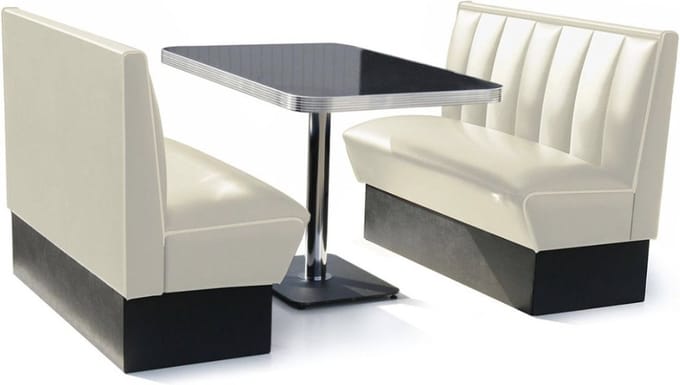 2 x Classic Dinerbooth Off White + Tafel