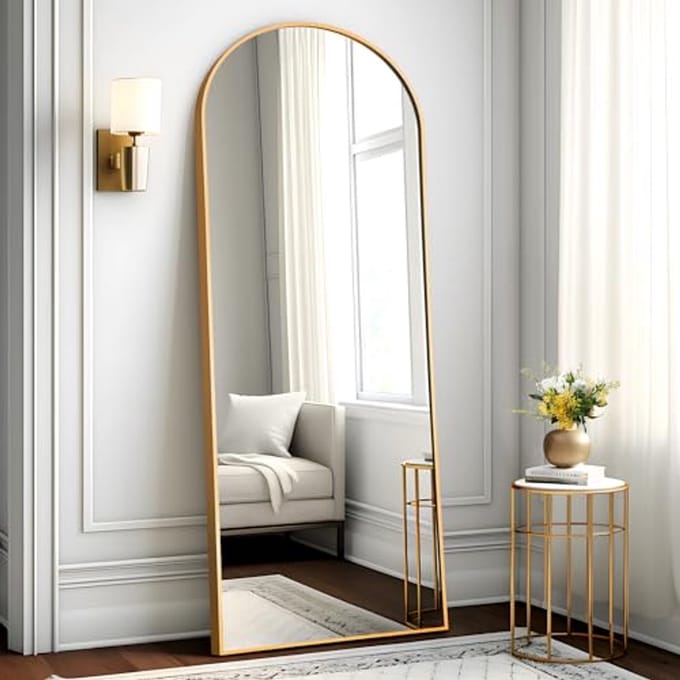 Gebogen spiegel in volle lengte - 150 x 60 cm vloerspiegel met standaard