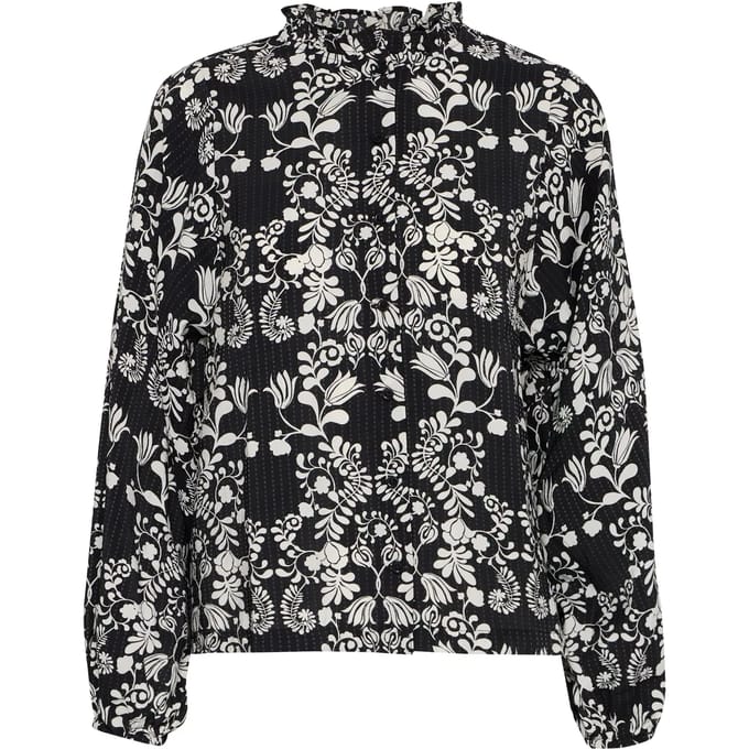 Floral Print Blouse Long Sleeves Wo - Black