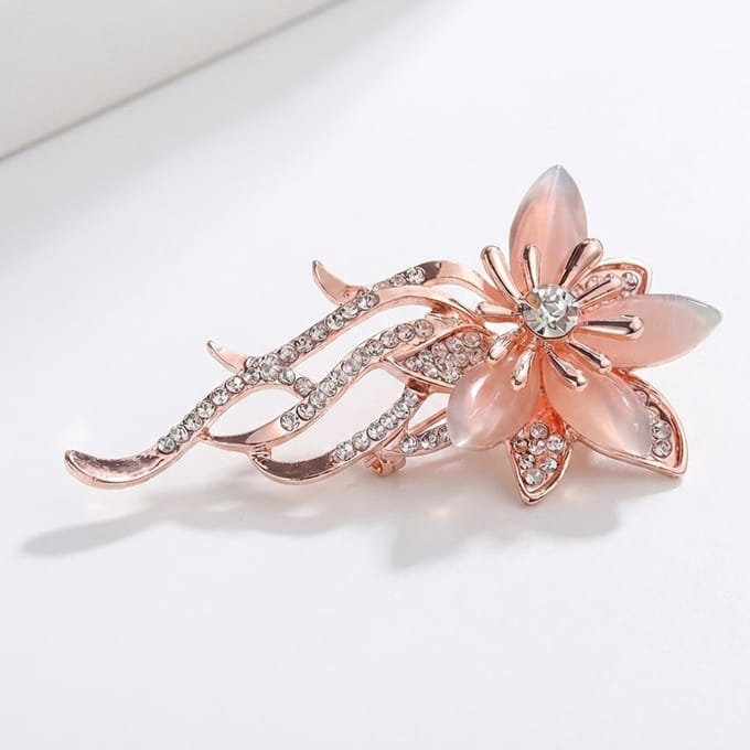 Elegante Orchidee Broche met Strass – Luxe Dames Broche in Roségoud