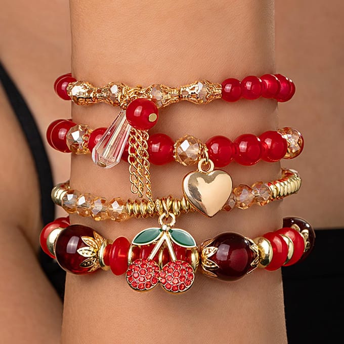 Mode Persoonlijkheid Wind Kersenlegering Perzik Hart Strik Hanger Verstelbare Armband Dames Creatieve Veelzijdige Sieraden brown
