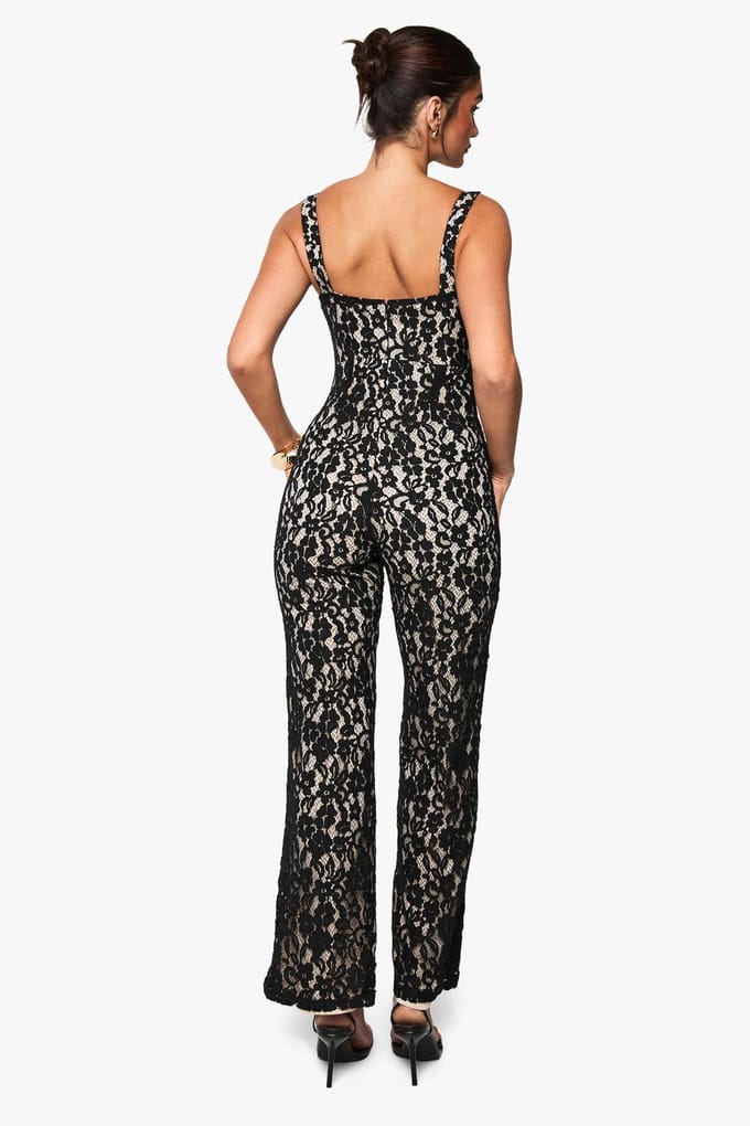 boohoo Dames Kant Korset Jumpsuit | Black | Maat: 14