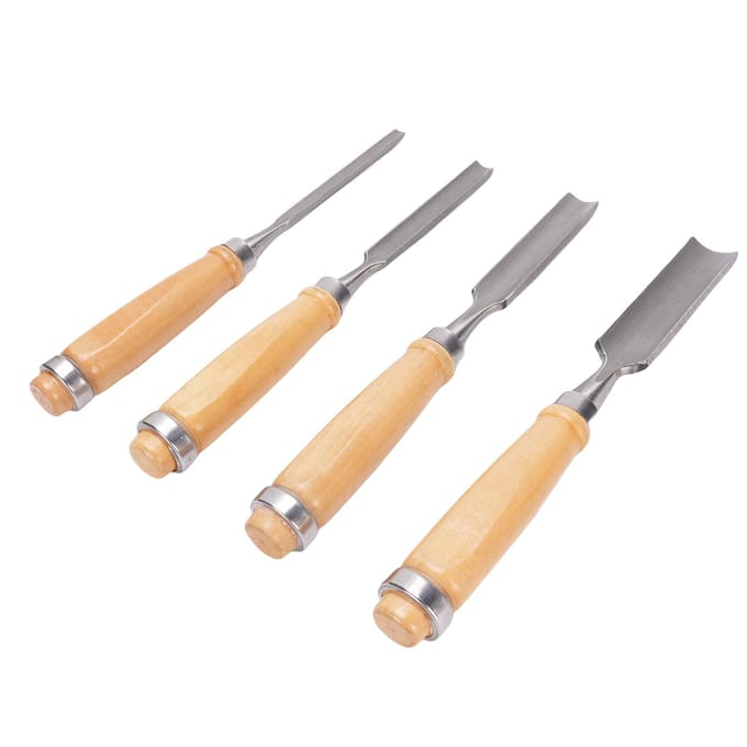Ensemble de 4 ciseaux demi-ronds Ciseau professionnel en acier avec manche en bois Ciseau à sculpter pour le travail du bois beige