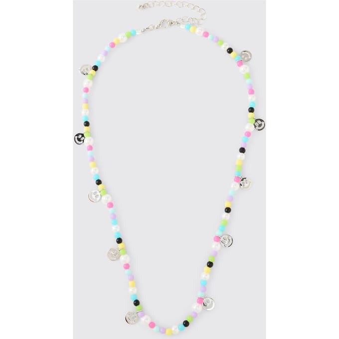 Multi-Colour Beaded Necklace with Hanging Smileys