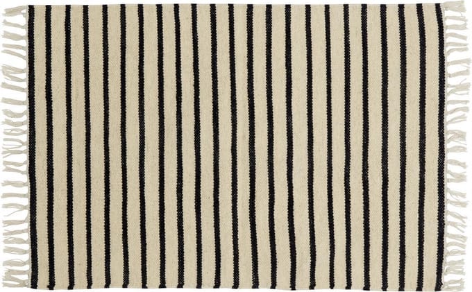Nordal vloerkleed wol ecru-zwart gestreept 65x100 klein tapijt