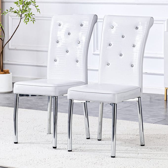 MODFU - Eetkamerstoelen Set Van 2 - Retro - Voor Eethoek - Metaal En PVC - Wit