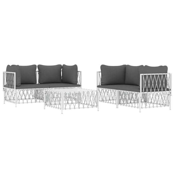 vidaXL - 5-delige - Loungeset - met - kussens - staal - wit