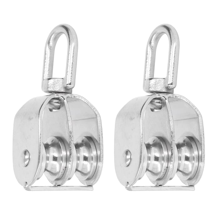 2 Stuks U Type M20 Dubbel Katrolblok RVS 75KG Draagvermogen Hijsen Dubbele Katrol Rollerblok Wiel