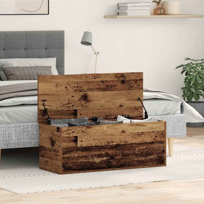 vidaXL - Opslagdoos - Oud - Hout - 90 - x - 35 - x - 35 - cm - Bewerkt - hout