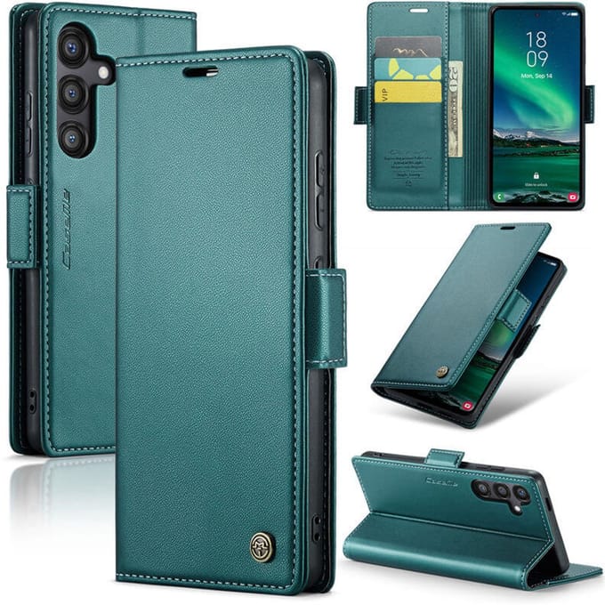 CaseMe Wallet Case met RFID Bescherming en Magneetsluiting voor Galaxy S24 FE _ Groen