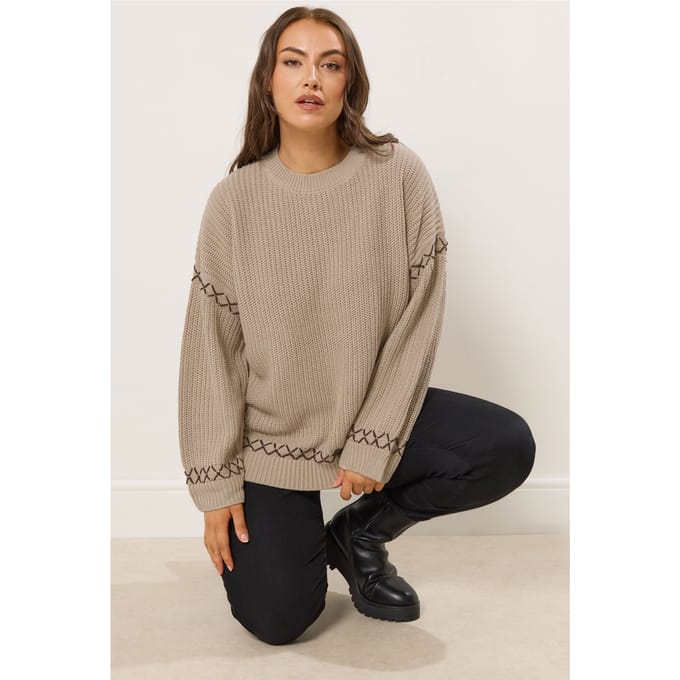 Yours Natuurlijke Bruine Dekensteek Trui Size 54-56
