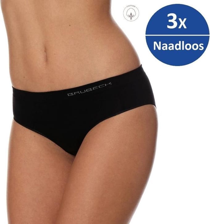 Brubeck Dames Ondergoed Hipster - Naadloos Elastisch Katoen 3-Pack - Zwart - M