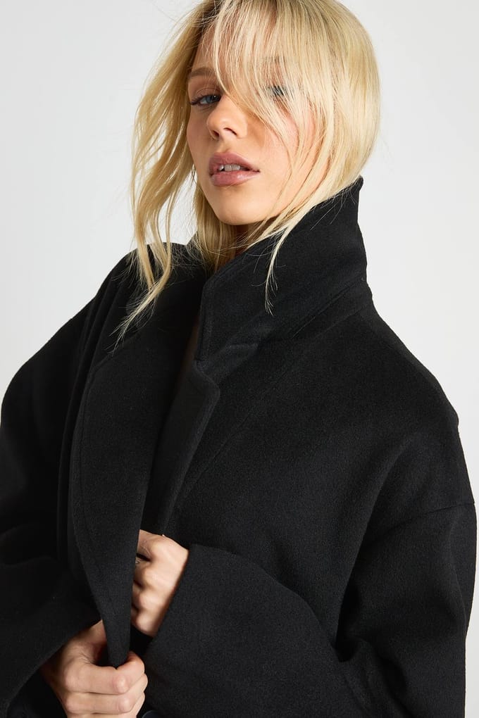 boohoo Dames Dubbelzijdig gespendeerde wol-look jas | Zwart | Maat: 38