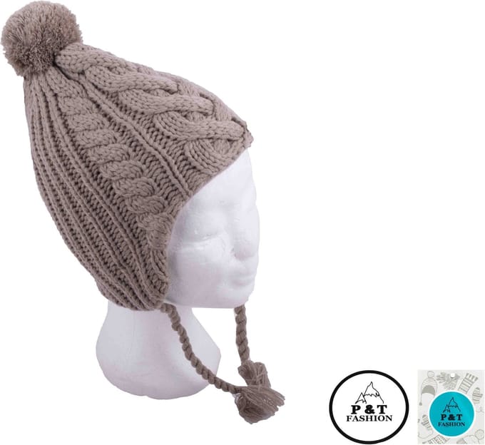 P&T Muts met Pompon - Donker Beige - 55-57