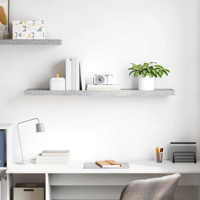 vidaXL - Wandschap - zwevend - 120x23,5x3,8 - cm - MDF - betongrijs