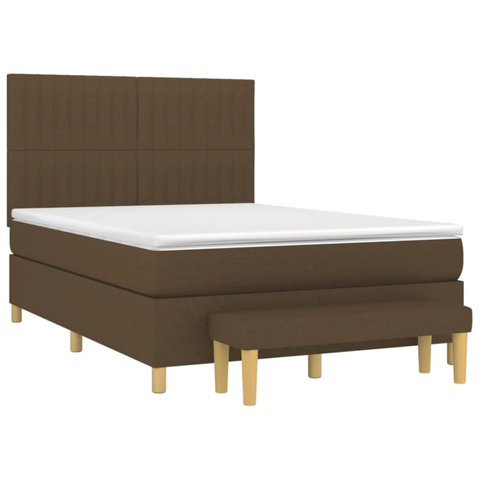 vidaXL - Boxspring - met - matras - stof - donkerbruin - 140x190 - cm