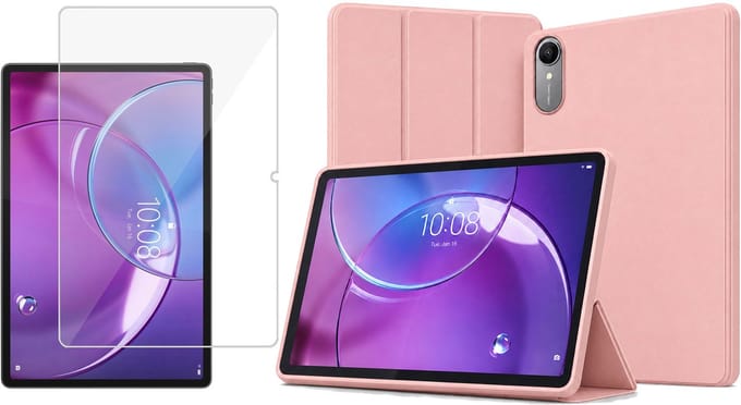 TechNow Hoesje + Screenprotector geschikt voor Lenovo Idea Tab Pro Gen 2 Hoesje – Glas - Extreme Shock Case – Smart Case - Rose