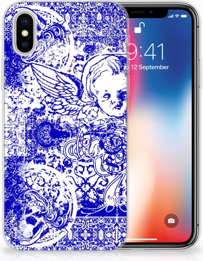 Silicone Back Case Apple iPhone X | Xs Angel Skull Blauw