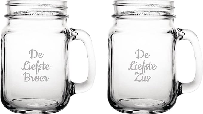 Gegraveerde Drinkglas 45cl De Liefste Broer-De Liefste Zus