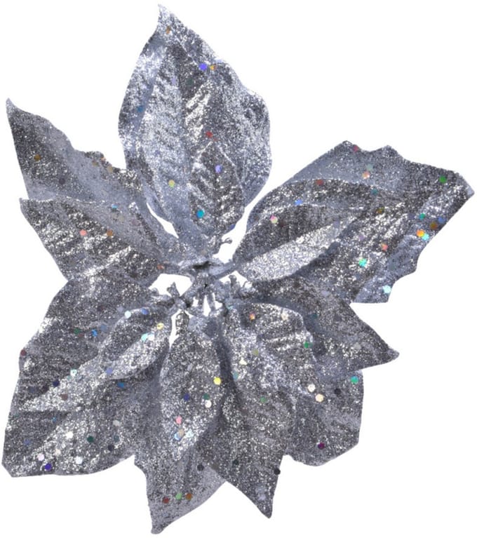 Kerstboomversiering Kerstster - 23 cm - zilver glitter - op clip - ornament - ster