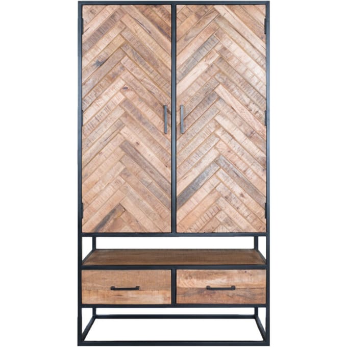 Kast Radu Visgraat - Bruin Mangohout - 180 x 100 cm - Industrieel