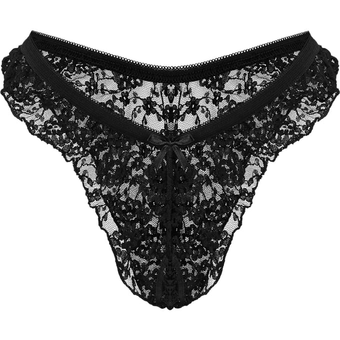 Amorable - Kanten Brasilian String Met Open Kruis - Zwart