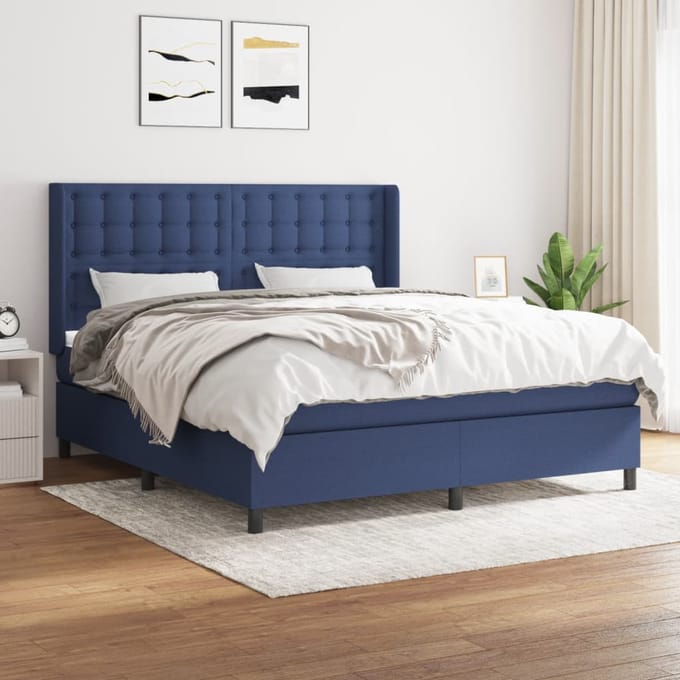 vidaXL - Boxspring - met - matras - stof - blauw - 160x200 - cm
