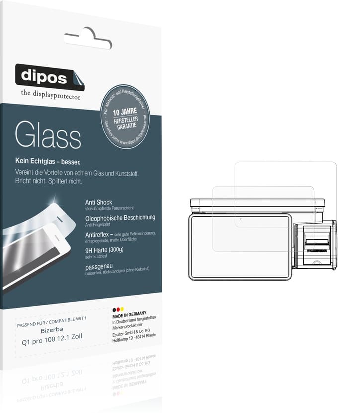dipos – 2x Matte Pantserfolie geschikt voor Bizerba Q1 pro 100 12.1 Zoll | 9H Screenprotector